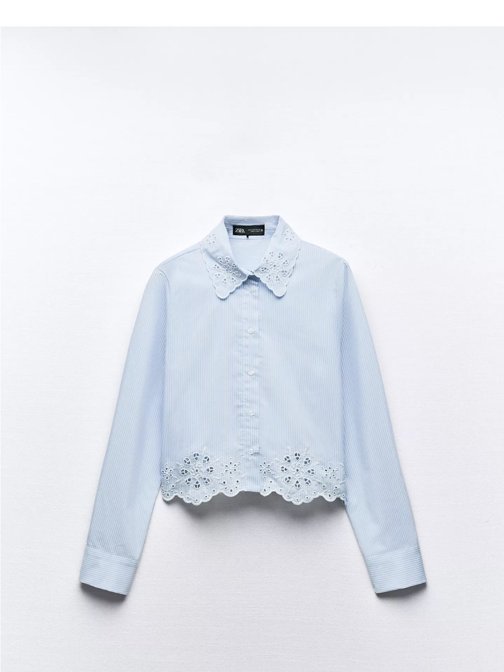 Zara Blue and White Embroidered Eyelet Shirt